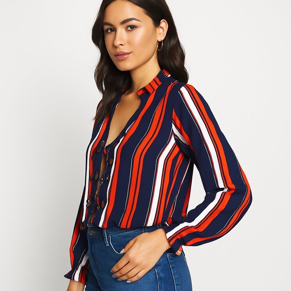 Tularosa Nala Stripe Lace Up Ruffle Blouse Revolve Resort Vacationcore Medium - Picture 12 of 15